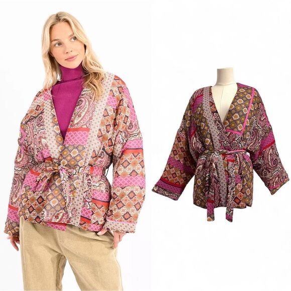 NEW Molly Bracken Fuchsia Livia Quilted Jacket S Boho Cottagecore Shaket Warm - Picture 1 of 13